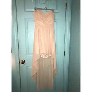 light coral high low strapless dress